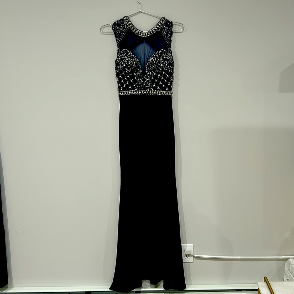 Navy blue open back dress